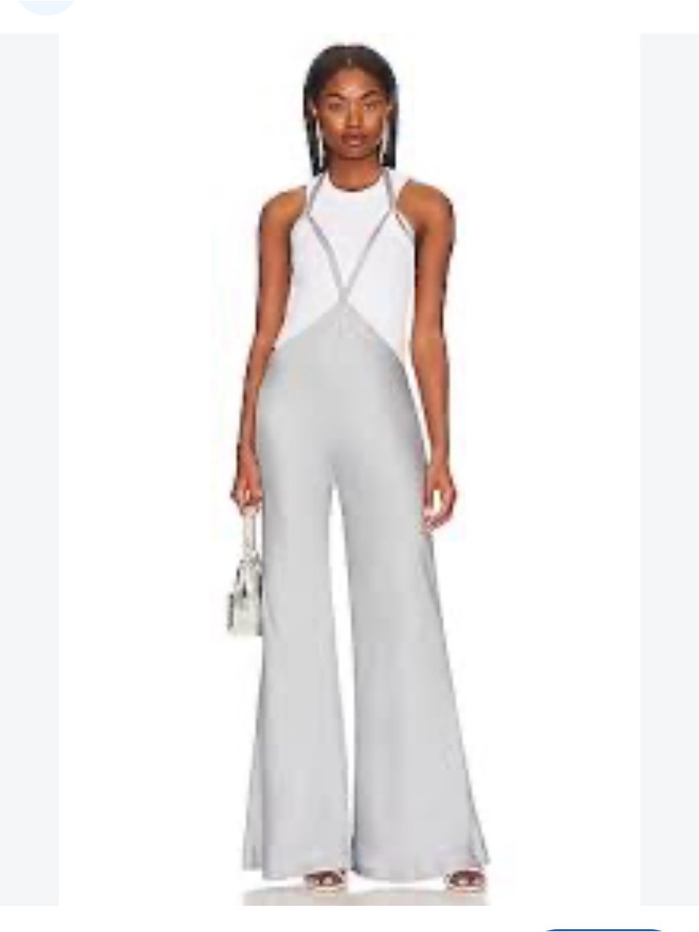 Norma Kamali White Bodice Light Gray Wide-Leg Jumpsuit